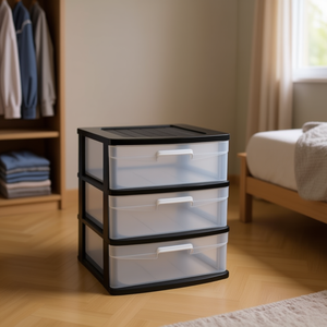 Cajonera SENA en plastique à 3 tiroirs avec 3 caissons noirs pour rangement et organisation - Product Image 2