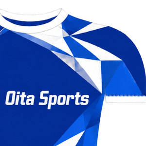 Camiseta Deportiva de Manga Corta Azul Rey y Blanca con Cuello Redondo, Diseño Geométrico, Compresión Atlética para Entrenamiento de Alto Rendimiento - Product Image 4