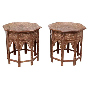 Table d'appoint ronde en bois de sheesham massif sculpté à la main de style marocain vintage, motif floral complexe, table basse décorative - Product Image 6