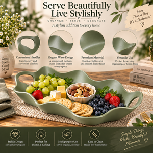 Plateau de service ondulé en aluminium vert sauge avec poignées pour les collations et les fruits |   Plateau décoratif moderne pour la maison, les dîners, les fêtes et les cadeaux - Product Image 3