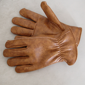 Gants de travail en cuir de vachette marron HARAZ, à doigts entiers, longueur poignet, non doublés, thermiques, écologiques, compatibles écran tactile, hiver - Product Image 3