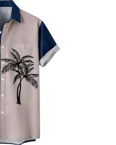 Camisa de Manga Corta con Estampado de Palmeras en Azul Marino y Beige, Estilo Casual para Playa, Verano, para Hombre, Fabricante OEM, Personalizable, al por Mayor - Product Image 4