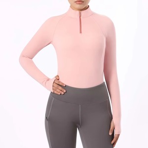 Women Blush Pink Quarter Zip Equestrian Base Layer Riding Shirt Long Sleeve Stretch Training <b>Top</b> Custom OEM ODM Sportswear - Product Image 1