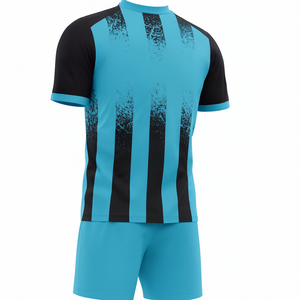 Camiseta de Fútbol para Hombre, Azul y Negro a Rayas, Cuello en V, Manga Corta, Poliéster que Absorbe la Humedad, Ropa Deportiva para Todas las Temporadas - Product Image 2