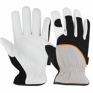 Gants de travail robustes et durables en cuir de chèvre, pointes des doigts antidérapantes, poignets élastiques, doublure polaire, usage général, sécurité - Product Image 4