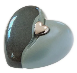 Urne funéraire miniature en forme de cœur bicolore gris verdâtre pour cendres, cœur pour cendres funéraires en métal laiton/aluminium - Product Image 4