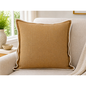 Housse de coussin en lin de qualité supérieure avec bordure à volants ondulés et passepoil contrastant |   Coussin carré décoratif vert sauge pour canapé et maison - Product Image 2