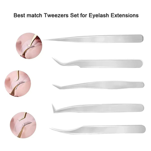 Ensemble de 5 pinces à cils de haute qualité pour extensions de cils en volume, en acier inoxydable, durables et antistatiques - Product Image 5