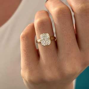 3 Carat Radiant E VVS2 Lab Grown Diamond Thick Band Cathedral UNIQUE Prong Bezel Compass Set <b>Solitaire</b> <b>Ring</b> , IGI Certified - Product Image 1