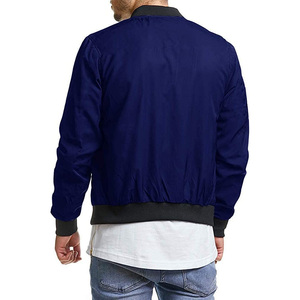 Blouson bomber bleu marine pour homme, couleur unie, fermeture éclair, vêtement décontracté pour l'automne, coupe classique, 100% polyester - Product Image 1