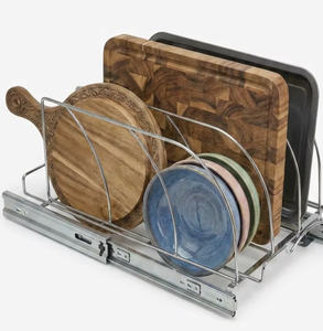 Organizador extraíble de 3 niveles de acero inoxidable para tablas de cortar, platos y tapas de ollas con deslizadores metálicos para almacenamiento - Product Image 1