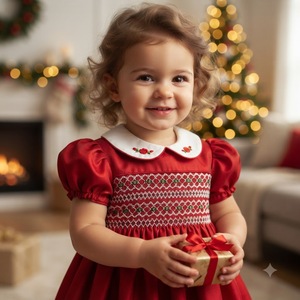 Lindo Vestido Rojo de Satén con Cuello Peter Pan y Bordado para Niñas, Estilo Mini de Invierno, ODM OEM, Bordado a Mano - Product Image 5