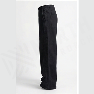 Pantalon en jean foncé taille haute à jambe large pour homme, en coton, coupe décontractée, style automne, couleur unie, délavage classique, tissu tissé - Product Image 4