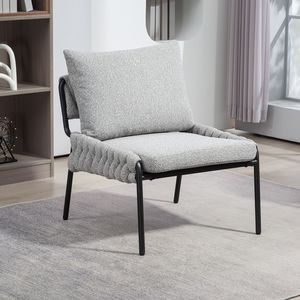 Sillón Chaise Longue Moderno y Cómodo con Tapicería Trenzada, Estructura Metálica y Cojín Suave para Sala de Estar o Dormitorio - Product Image 1