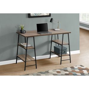 Contemporary Modern 48\"L Home Office <b>Computer</b> Desk with <b>Storage</b> Shelves Brown Laminate and Black Metal <b>for</b> Laptop Work - Product Image 5
