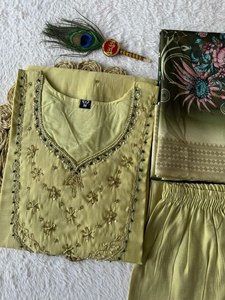 Premium Exclusive Collection Festive Ethnic Clothing & Accessories Cotton Silk Fabric <b>Kurti</b> With Pant for Girls Office Wear Suit - Product Image 5