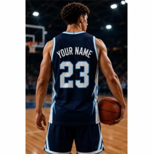 Camiseta de Baloncesto Personalizada para Hombre, Sin Mangas, Azul Oscuro, Blanco, Azul Claro, Impresión Sublimada, Absorbe la Humedad, Unisex, Adulto, Verano, Parte Delantera - Product Image 3