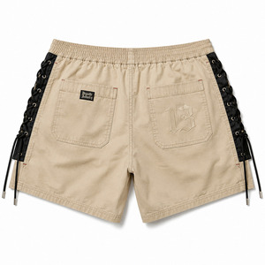 Low MOQ Cream Cotton Y2K Lace-Up <b>Boxer</b> Shorts Men's Streetwear Black Side Panels Oversized Casual Lounge Shorts Wholesale - Product Image 3