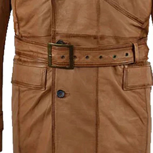 <b>Mens</b> Genuine Leather Military Winter Trench <b>Coat</b> Double Breasted Belted Waterproof Front Logo <b>Long</b> Overcoat 220g Custom OEM ODM - Product Image 2