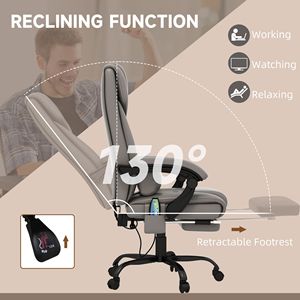 Sedia da Ufficio Direzionale Ergonomica con Schienale Alto in Pelle PU, 6 Punti di Vibrazione, Altezza Regolabile, Telecomando, Grigia - Product Image 6