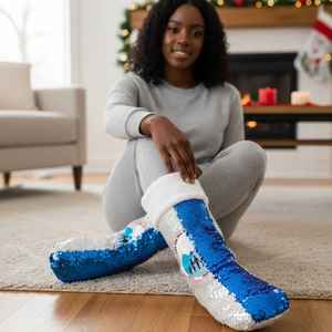 Calcetín Navideño Reversible con Lentejuelas Jack and Jill, Puño de Felpa Suave, Decoración Festiva Brillante para Chimenea - Product Image 2