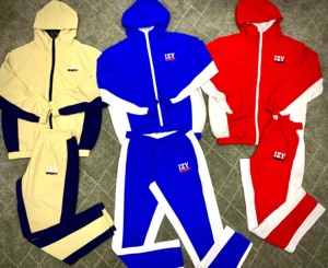 Ensemble de survêtement pour homme à capuche avec fermeture éclair, en polyester, pour l'entraînement, jogging, sport, deux pièces, vêtements de sport, ensembles de course - Product Image 1