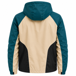 Veste coupe-vent à capuche pour homme, style color block, fermeture éclair, vêtement d'extérieur décontracté, léger, en polyester, pour l'automne - Product Image 2
