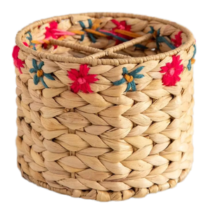 Porte-couverts en jacinthe d'eau tissé à la main avec broderie colorée pour la décoration de la maison fabriqué au Vietnam/SISU - Product Image 1