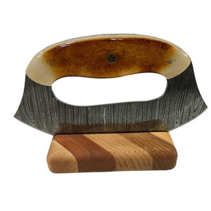 Couteaux Ulu professionnels en acier Damas forgé à la main, avec manche en bois, lames fixes OEM. - Product Image 2