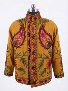 Veste en velours 100% coton, style bohème vintage pour femmes, brodée à la main, couleur verte Mahendi, motif floral Suzani - Product Image 3