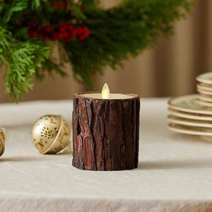 Portavelas de madera con centro hueco, decoración orgánica con temática forestal, accesorio de estilo rústico para mesa de granja. - Product Image 4