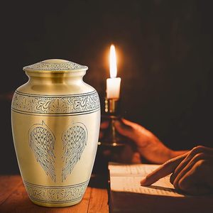 Cremation <b>Urn</b> for Human Ashes for Adults up to 200 lbs <b>Large</b> Handcrafted Funeral <b>Urns</b> Golden Angel Wings - Product Image 3