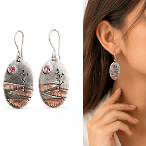 Boucles d'oreilles pendantes bohèmes en argent oxydé, motif arbre, faites à la main, thème nature - Product Image 2
