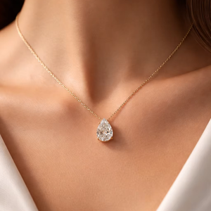 สร้อยคอเงินแท้ชุบทอง 10K ประดับมุกทรงลูกแพร์ 2 กะรัต เกรด AAAA |   แหวนแต่งงานหรูหราสำหรับผู้หญิง ประดับเพชรเม็ดเดี่ยวที่ได้รับการรับรองจาก IGI - Product Image 1