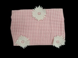 Factory Direct Pink & White Gingham Check 3D Floral Applique Fabric – Premium Cotton Base with Raised White Sunburst Embroidery - Product Image 3