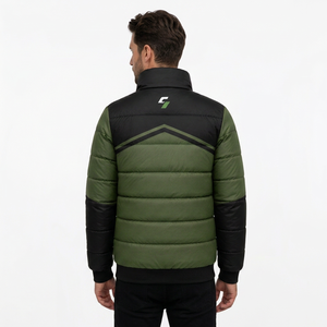 Storm Fit Men's Green Black Puffer <b>Jacket</b> Stand Collar Zipper Closure Windproof Casual Winter Polyester Puffer <b>Jacket</b> - Product Image 3