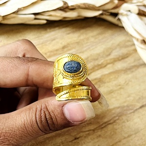 Market Favorite Boho <b>Lapis</b> <b>Lazuli</b> <b>Ring</b> Vintage Brass Band Women 18k Gold Plated Antique Tribal Bypass Shield Wholesale/OEM/ODM - Product Image 4