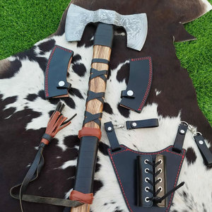 Damascus Double Head <b>Axe</b> Premium Pattern Steel Balanced Design Outdoor Camping Survival <b>Wood</b> <b>Cutting</b> Tool - Product Image 6