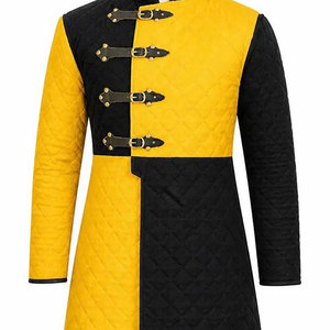 Manteau matelassé médiéval pour homme, de haute qualité, noir et jaune, veste de guerrier fantastique, costume de cosplay Renaissance, fait main - Product Image 4