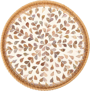 Plateau en nacre et rotin, artisanat, 2 pièces, organisateur, 2 plateaux ronds en rotin et nacre - Product Image 6
