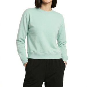 เสื้อสเวตเชิ้ตคอกลมสีเขียวมิ้นท์สำหรับผู้หญิง ทรงปกติ ผ้าฝ้ายถัก 100% สีพื้น ใส่ได้ในฤดูใบไม้ร่วง - Product Image 1
