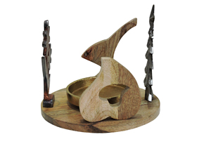 Elegant Handmade Mixed Material Dark Metal Floral Figurine Christmas <b>Tree</b> Wooden Animal Silhouettes Candle <b>Stand</b> - Product Image 1