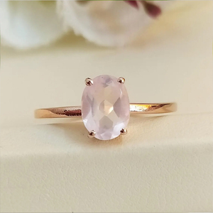 Trendy Design Natural Rose <b>Quartz</b> <b>Ring</b> 6x8mm Oval Shape 925 Sterling Silver 18K Micron Gold Plated Gemstone Minimalist Jewelry - Product Image 2