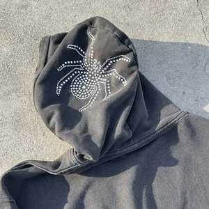 Sudadera con Capucha Extra Grande para Hombre, con Bolsillo y Logotipo Personalizado, Diseño Gótico con Pedrería, Forro Polar Negro, Ropa Urbana de Invierno - Product Image 3