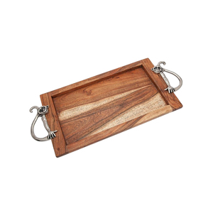 Bandeja Redonda de Madera de Diseño Vintage con Detalles de Caballo en Aluminio Dorado, Plato Decorativo de Madera para Uso en Hogar, Hotel o Restaurante - Product Image 4