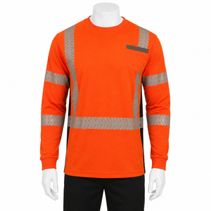 Chemise de sécurité à manches longues haute visibilité, t-shirt de travail orange réfléchissant avec poche, respirant, uniforme de chantier ANSI - Product Image 1