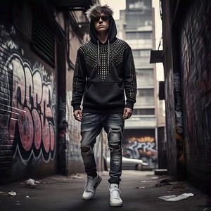 เสื้อฮู้ดผู้ชายปักหมุดพลอยเทียมทำเองมีฮู้ดตัดและเย็บแบบสตรีทเสื้อมีฮู้ดสำหรับผู้ชาย - Product Image 2