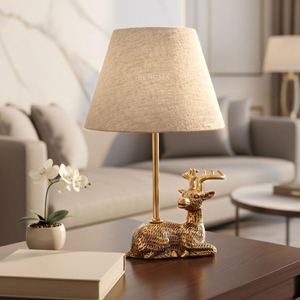 Luxury design antique brass Deer <b>Table</b> Lamp Modern Reindeer Base Linen Shade Creative Animal <b>Bedside</b> Light Bedroom decor - Product Image 3