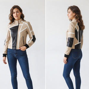 Genuine <b>Leather</b> Women's Stand Collar Motorcycle Biker <b>Jacket</b> Front Zipper <b>Long</b> Sleeve Waterproof Side Pocket Zipper <b>Jacket</b> - Product Image 5
