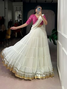 Ensemble Lehenga Choli en soie premium, style Maharashtrien, magnifique couleur blanche, dentelle brodée, pour femmes ou filles, occasion spéciale - Product Image 4